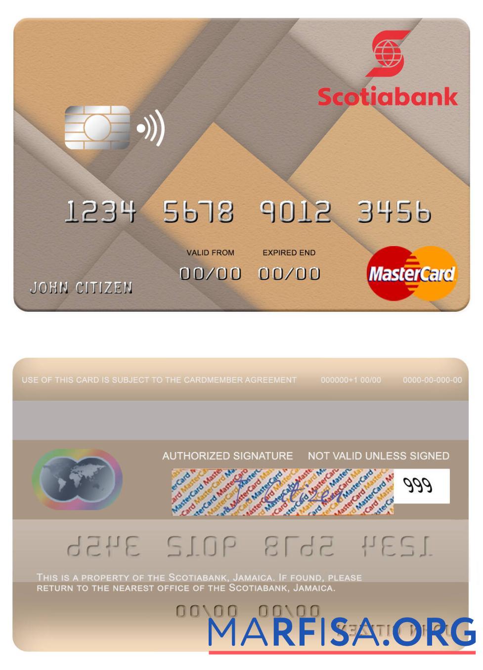 Blank Jamaica Scotiabank mastercard example